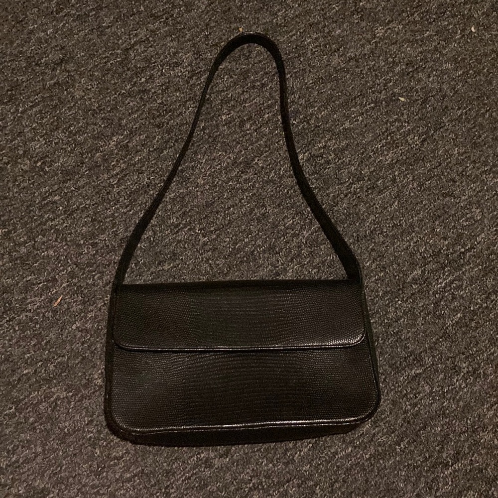preston & york black snakeskin pattern leather baguette bag